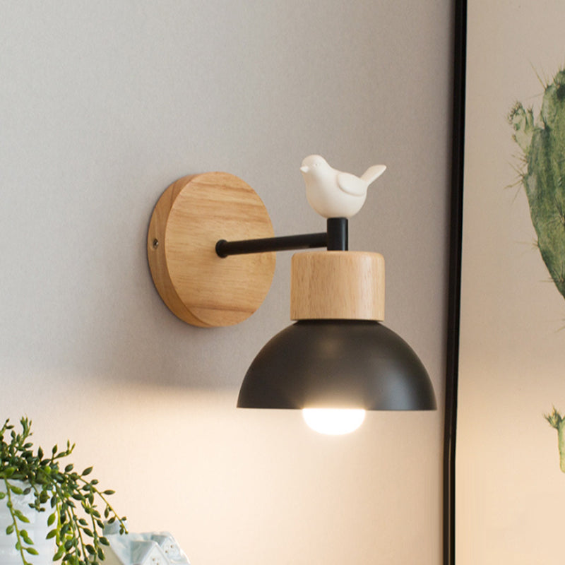 Nordic Wooden Bird Wall Lamp | Solid Wood and Iron LED Bedside Sconce With A Bulb Included