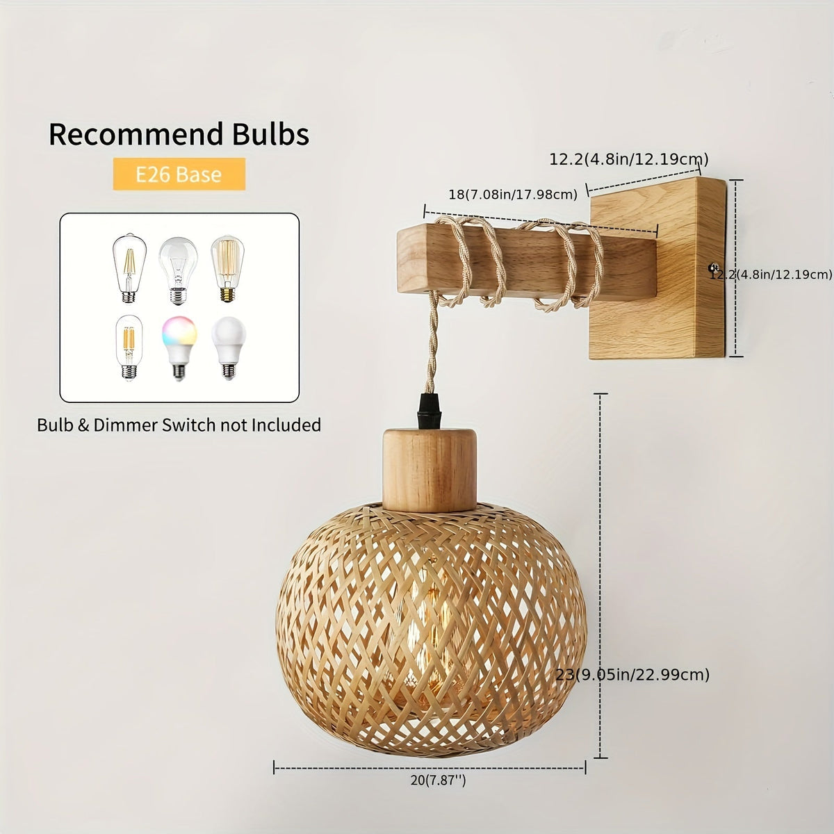 Rustic Wooden Wall Sconce | Handwoven Rattan And Wood Light Fixture For Hallways and Bedrooms