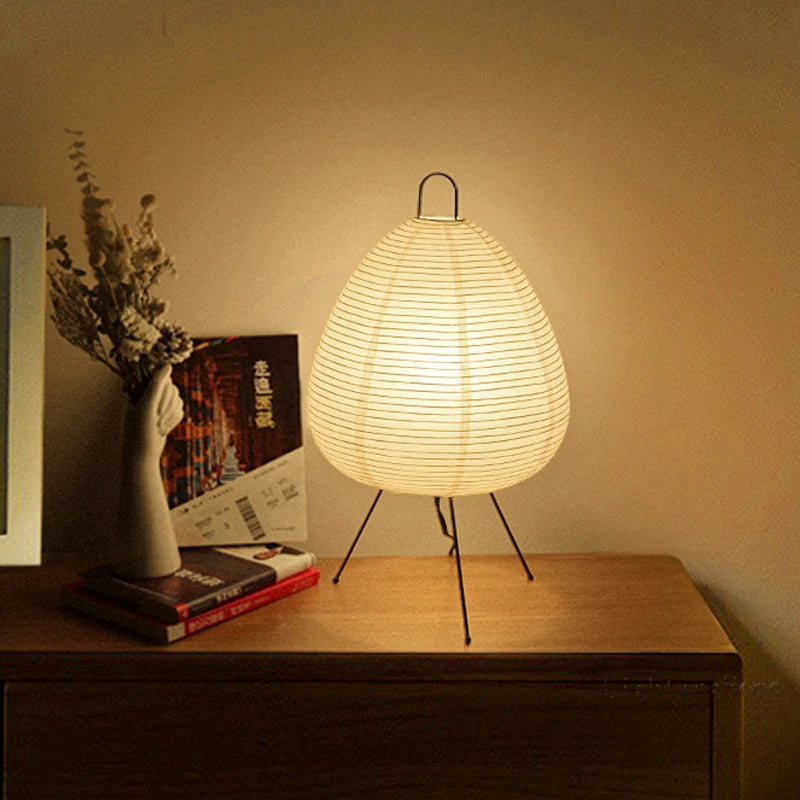 Japanese Rice Paper Table Lamp | Minimalist Zen Tripod Lamp With A Washi Style Paper Shade