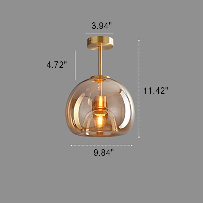 Nordic Glass Ball Ceiling Light | Semi Flush Mount In Smoke Grey or Amber Tinted Glass Shades