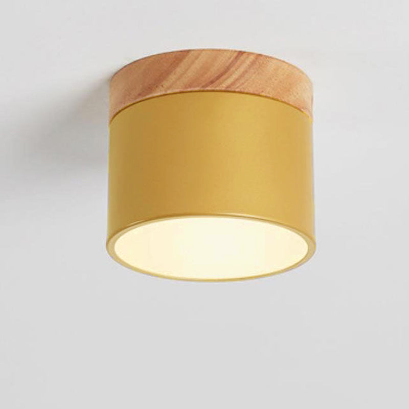 Scandinavian Macaron LED Ceiling Light | Wooden Accent Flush Mount In Seven Soft Macaron Colours
