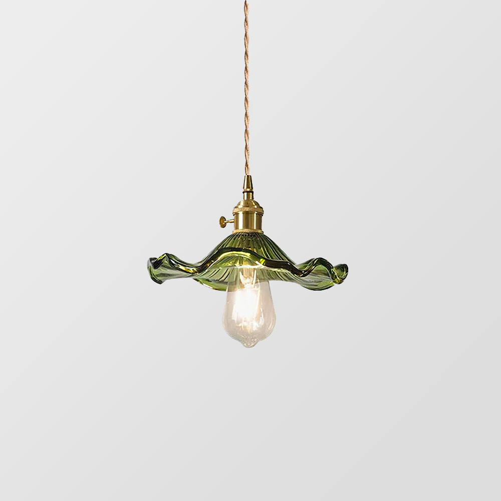 Flower Glass LED Pendant Light | Pressed Glass Flower Shade In Clear, Amber or Olive Green