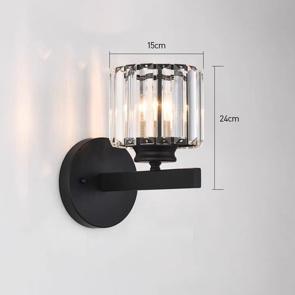 Crystal Wall Light | Modern Glass And Iron Sconce In Black or Gold, In Round or Square Form