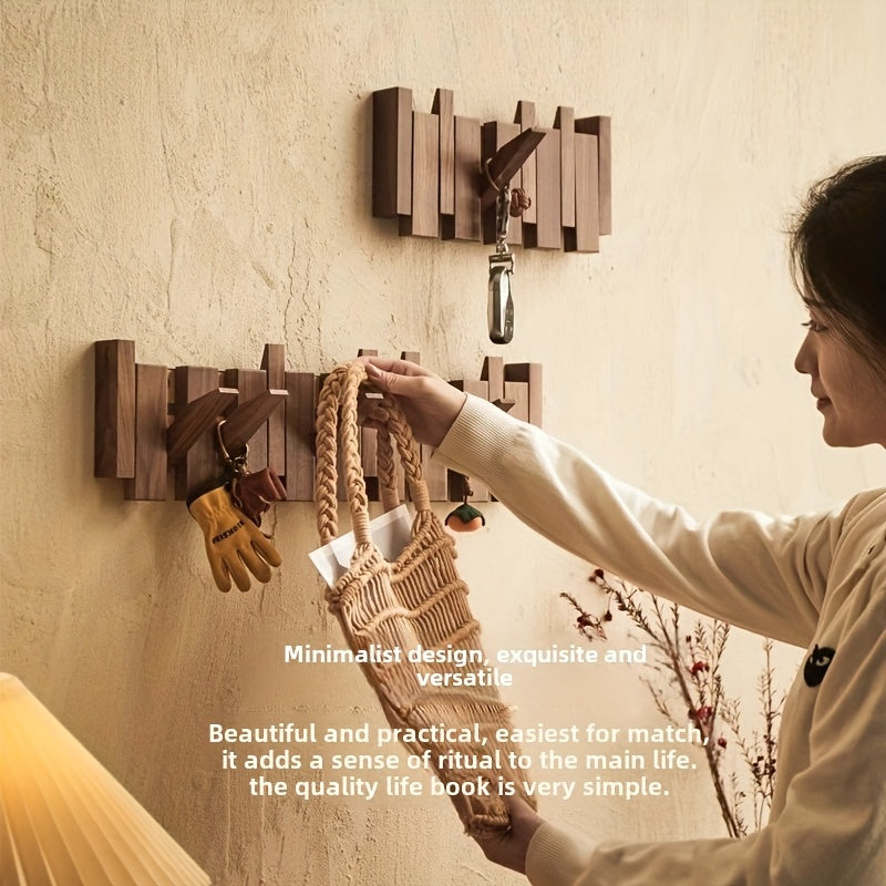 Wooden Wall Hooks | Foldable Piano Key Design Coat Hanger Rack With Six Fold Down Wall Pegs