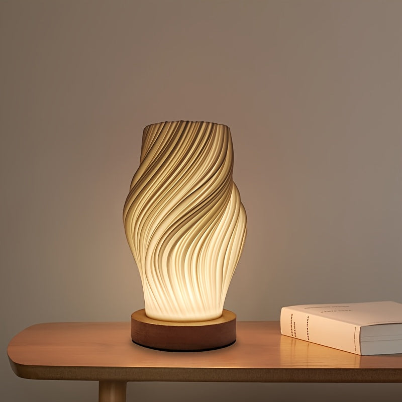 Modern LED Swirl Table Lamp | Minimalist Dimmable Sculptural Bedside And Desk Light For Offices