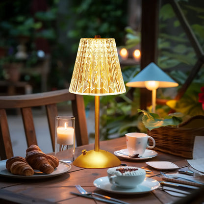 Crystal Touch Table Lamp | USB Rechargeable Cordless Light With A Three Colour Dimming Control