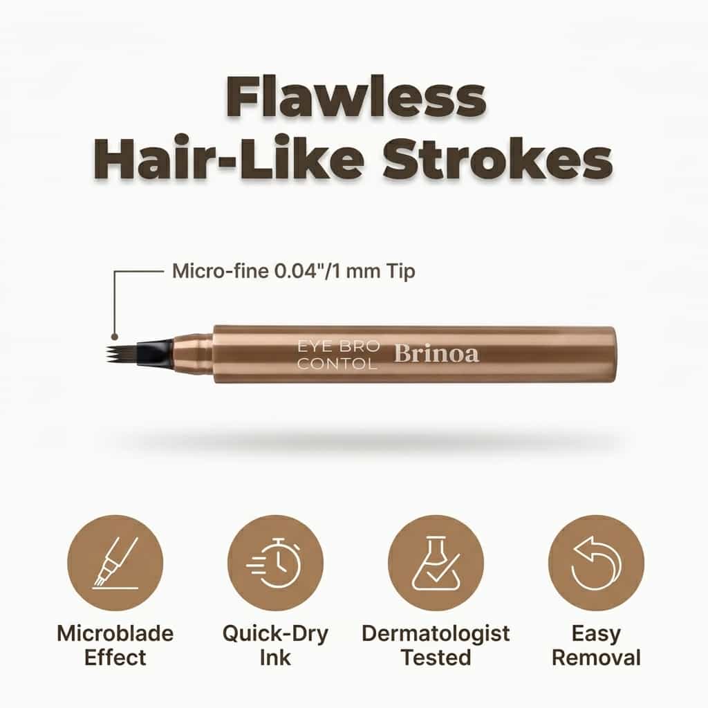 Waterproof Microblading Eyebrow Pen | Smudge Proof 4 Tip Fork Brow Pen For Natural Hair Like Strokes