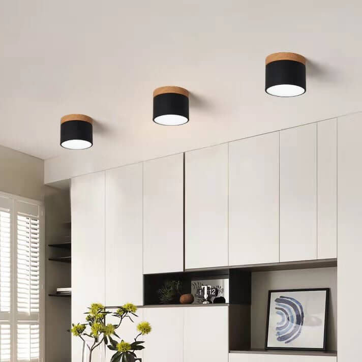 Scandinavian Macaron LED Ceiling Light | Wooden Accent Flush Mount In Seven Soft Macaron Colours