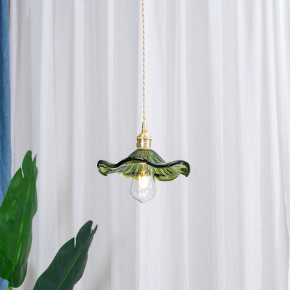 Flower Glass LED Pendant Light | Pressed Glass Flower Shade In Clear, Amber or Olive Green