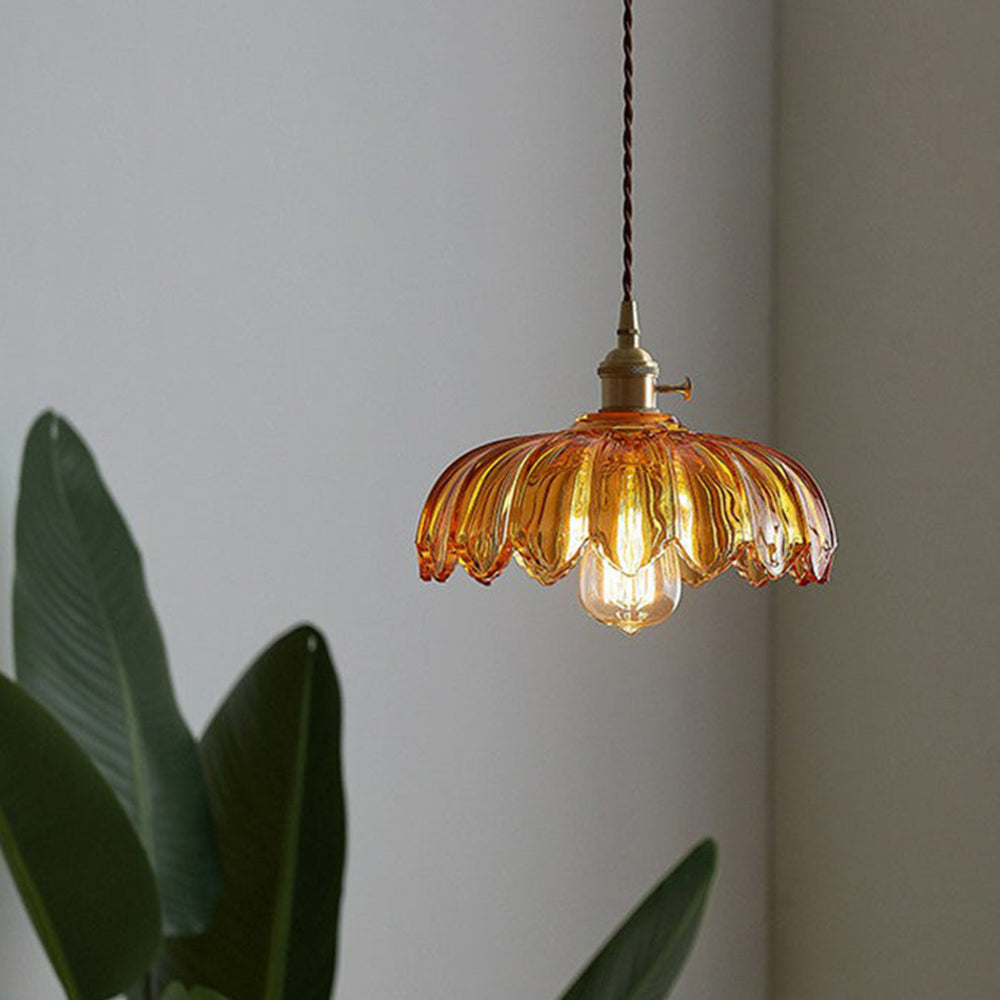 Vintage Flower Pendant Lamp | Coloured Glass Hanging Light For Dining Rooms and Kitchen Islands
