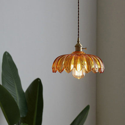 Vintage Flower Pendant Lamp | Coloured Glass Hanging Light For Dining Rooms and Kitchen Islands