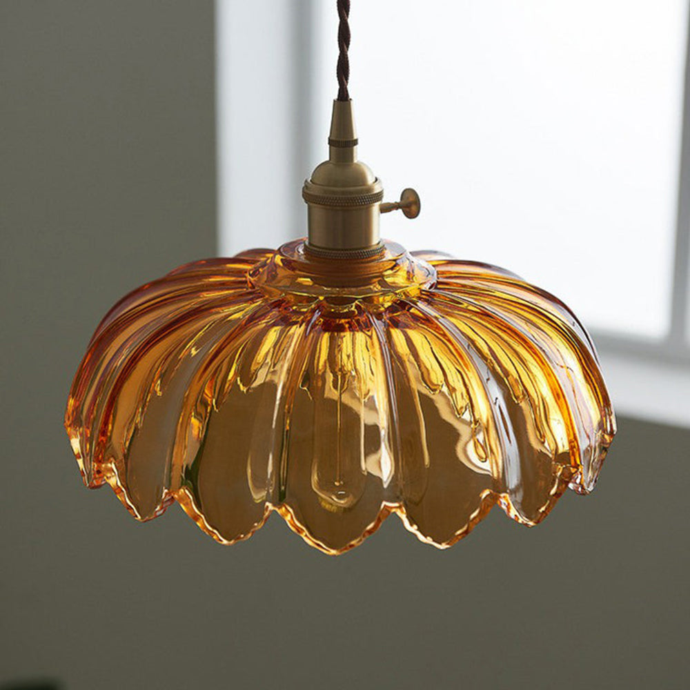 Vintage Flower Pendant Lamp | Coloured Glass Hanging Light For Dining Rooms and Kitchen Islands