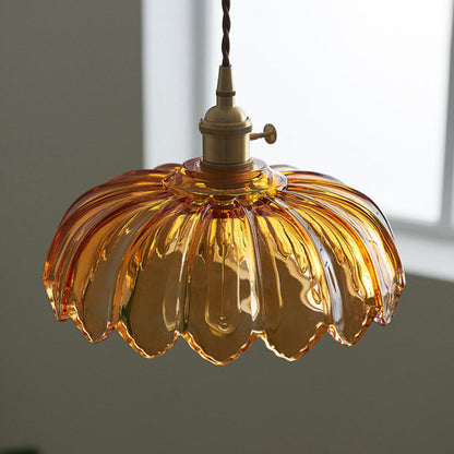Vintage Flower Pendant Lamp | Coloured Glass Hanging Light For Dining Rooms and Kitchen Islands