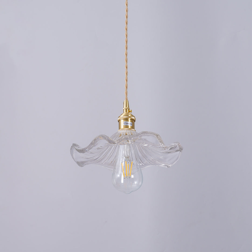 Flower Glass LED Pendant Light | Pressed Glass Flower Shade In Clear, Amber or Olive Green