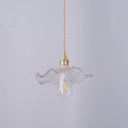 Flower Glass LED Pendant Light | Pressed Glass Flower Shade In Clear, Amber or Olive Green