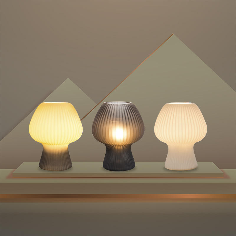 Vintage Bedside Table Lamp | Ribbed Glass Mushroom Lamp In Two Different Design Variations