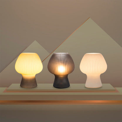 Vintage Bedside Table Lamp | Ribbed Glass Mushroom Lamp In Two Different Design Variations