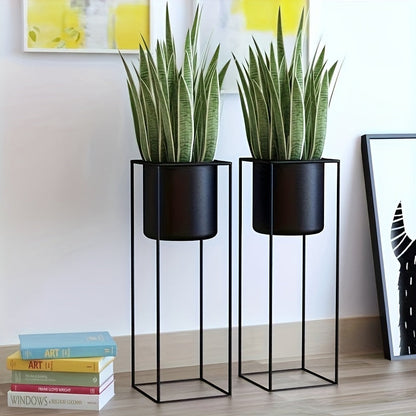 Metal Indoor Plant Stand | Modern Black Powder Coated Rectangular Plant Holder In Two Heights