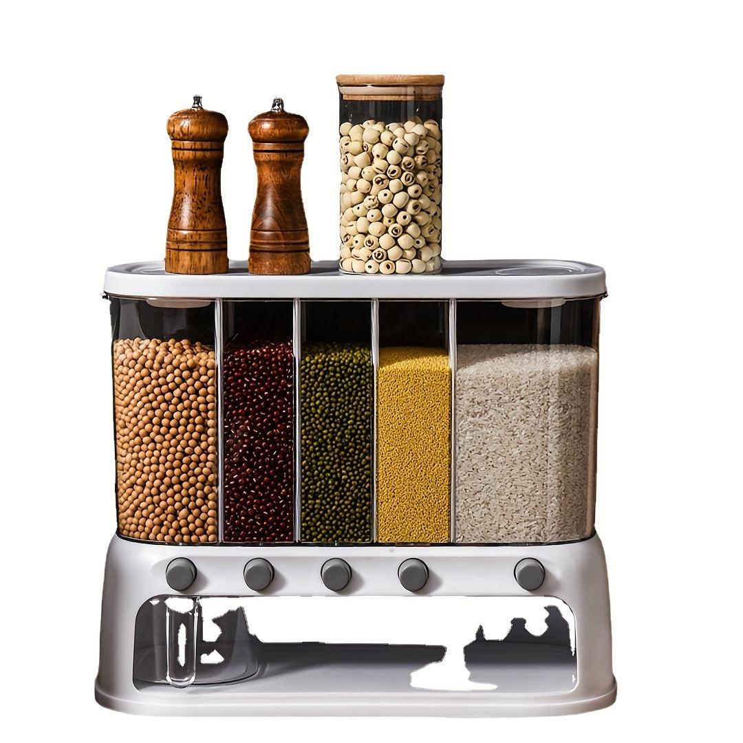 Multi Compartment Grain Storage Container | Airtight Pantry Organiser With A Flip Top Lid Design