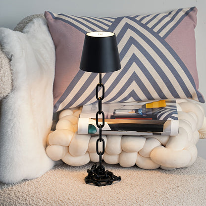 Modern Chain Link Table Lamp | Rechargeable Touch LED Light In A Matte Black Lacquer Finish