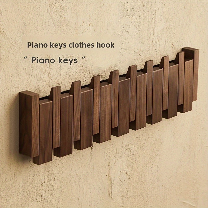 Wooden Wall Hooks | Foldable Piano Key Design Coat Hanger Rack With Six Fold Down Wall Pegs