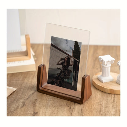 U Shaped Acrylic and Wood Photo Frame | Modern Minimalist Freestanding Picture Display Stand