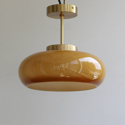 Vintage Brass Yellow Glass Ceiling Light | Semi Flush Mount In Two Warm Toned Metal Finishes