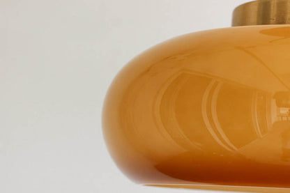Vintage Brass Yellow Glass Ceiling Light | Semi Flush Mount In Two Warm Toned Metal Finishes