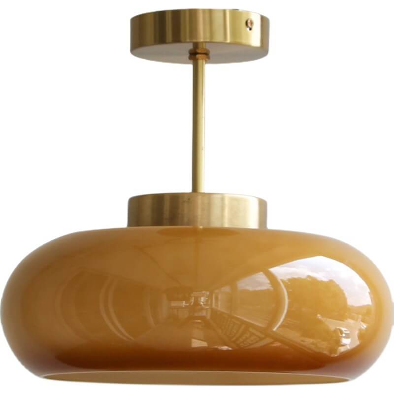 Vintage Brass Yellow Glass Ceiling Light | Semi Flush Mount In Two Warm Toned Metal Finishes