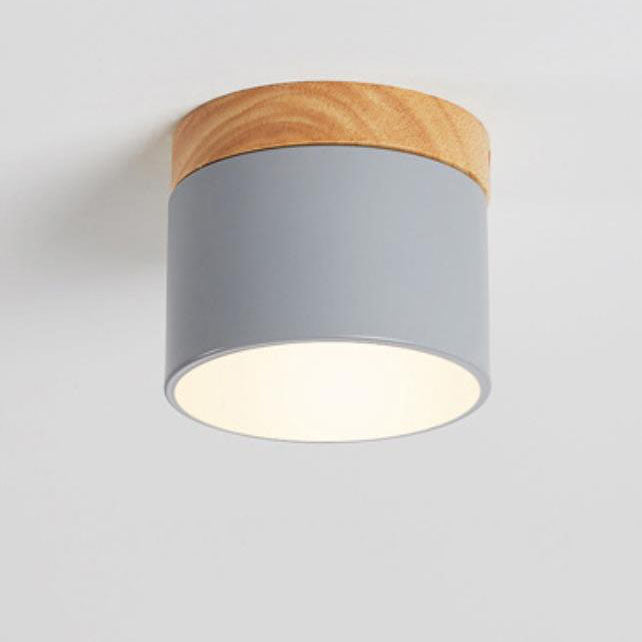 Scandinavian Macaron LED Ceiling Light | Wooden Accent Flush Mount In Seven Soft Macaron Colours