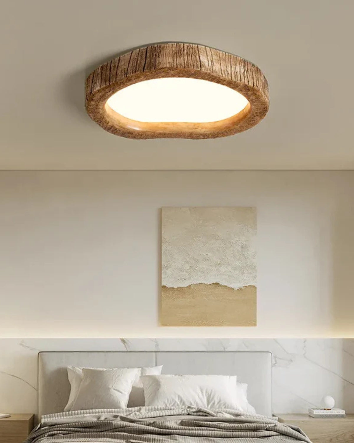 Grainhalo Ceiling Light | Rustic Wood Effect Resin LED Flush Mount In Three Round Panel Sizes