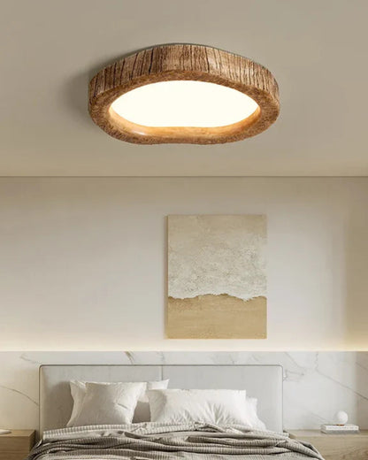 Grainhalo Ceiling Light | Rustic Wood Effect Resin LED Flush Mount In Three Round Panel Sizes