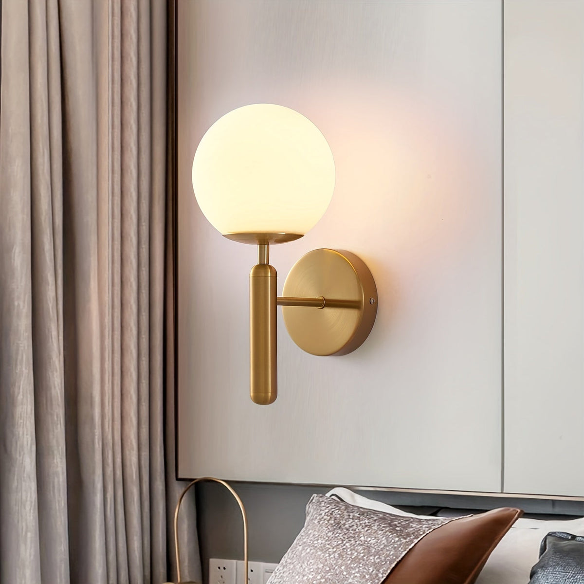 Modern Glass Wall Sconce | Elegant Polished Metal Bedroom Light In A Black or Gold Metal Finish