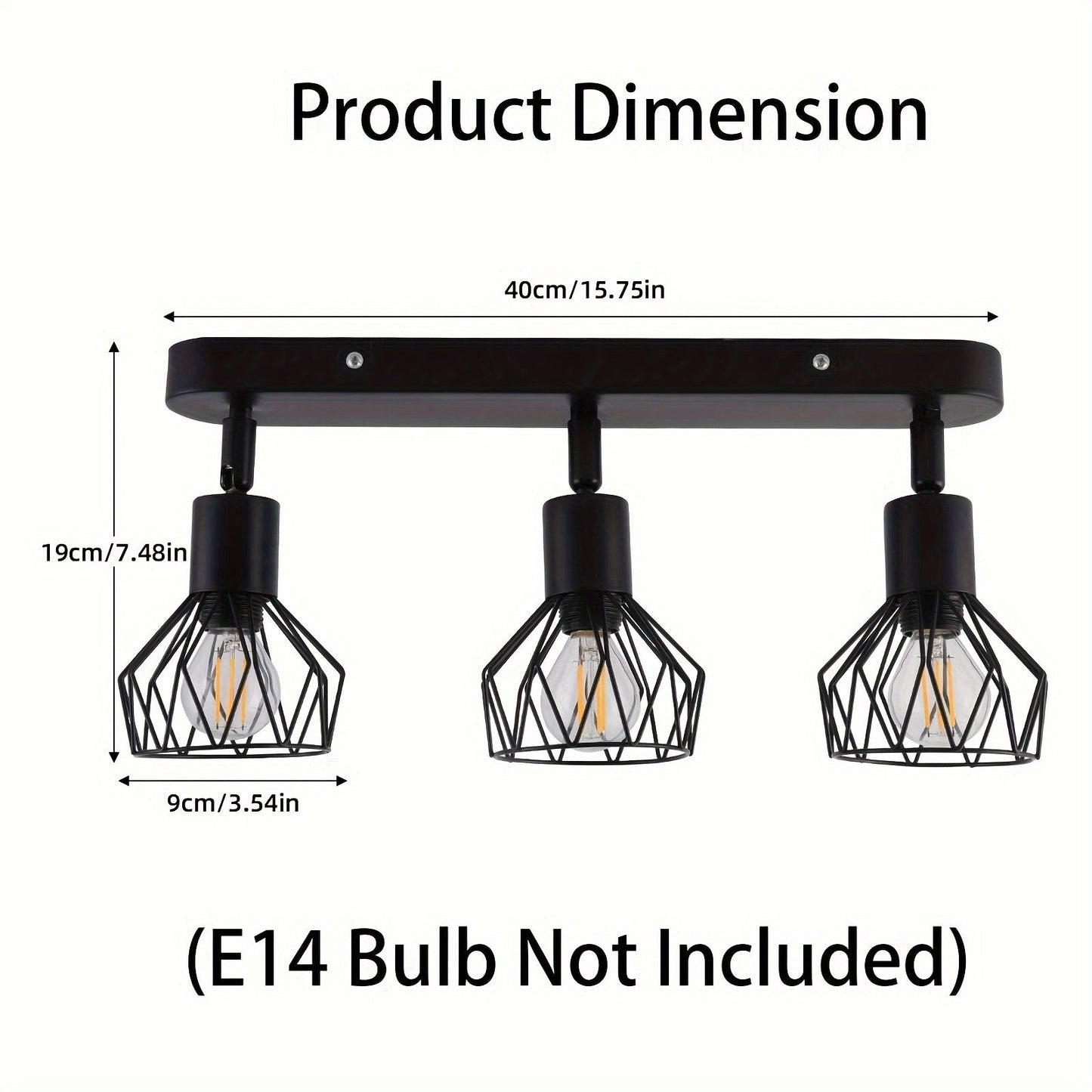 Vintage 3 Light Ceiling Spotlight | Industrial Black Metal Fixture For Kitchens and Hallways