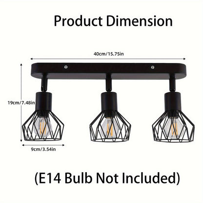 Vintage 3 Light Ceiling Spotlight | Industrial Black Metal Fixture For Kitchens and Hallways