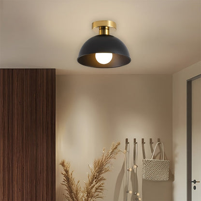 Modern Semi Flush Ceiling Lamp | Matte Iron Dome With A Brass Detail In Black or White Finish