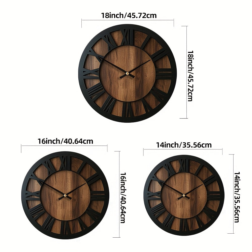 Vintage Wooden Wall Clock | Roman Numeral Design In Three Different Natural Timber Face Sizes