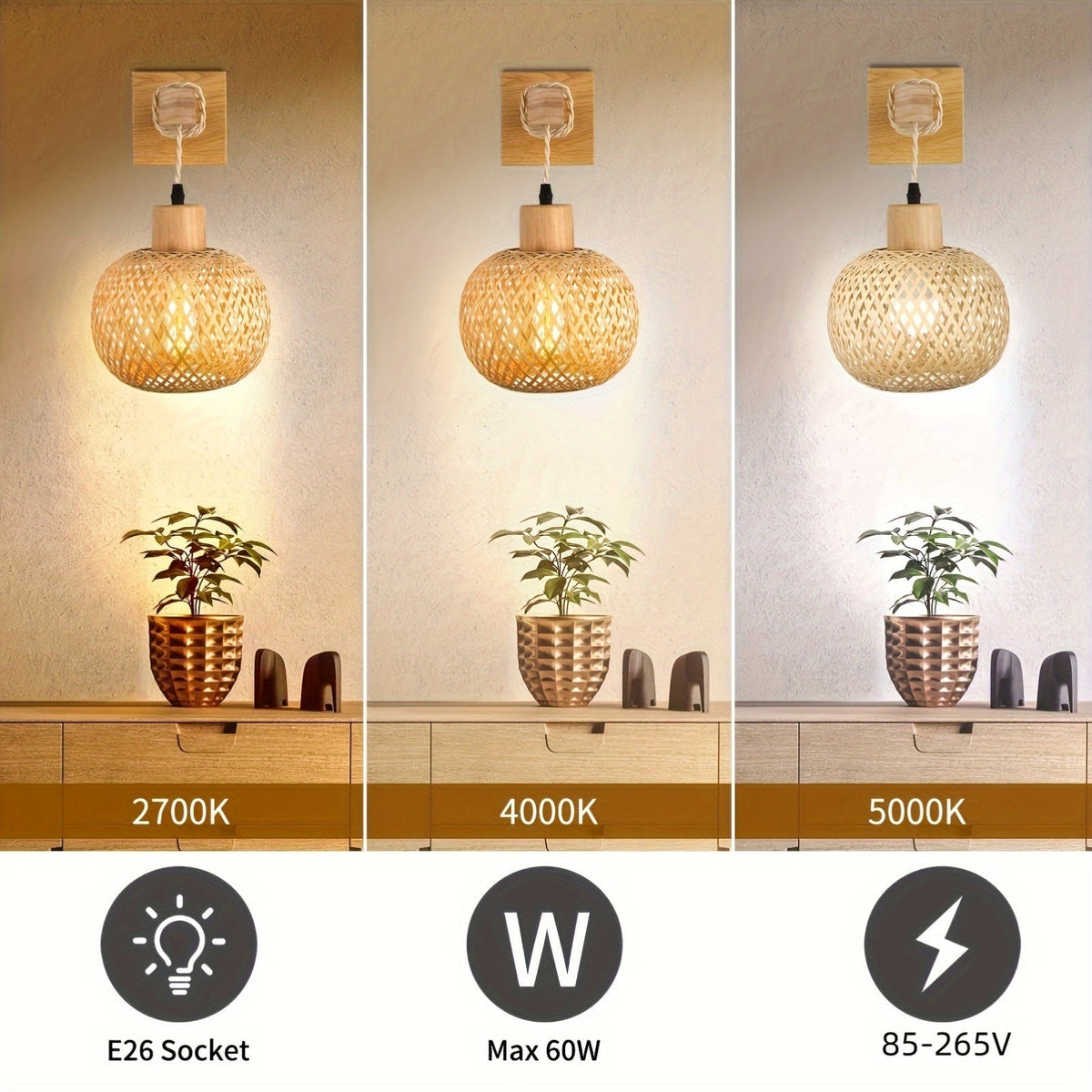Rustic Wooden Wall Sconce | Handwoven Rattan And Wood Light Fixture For Hallways and Bedrooms