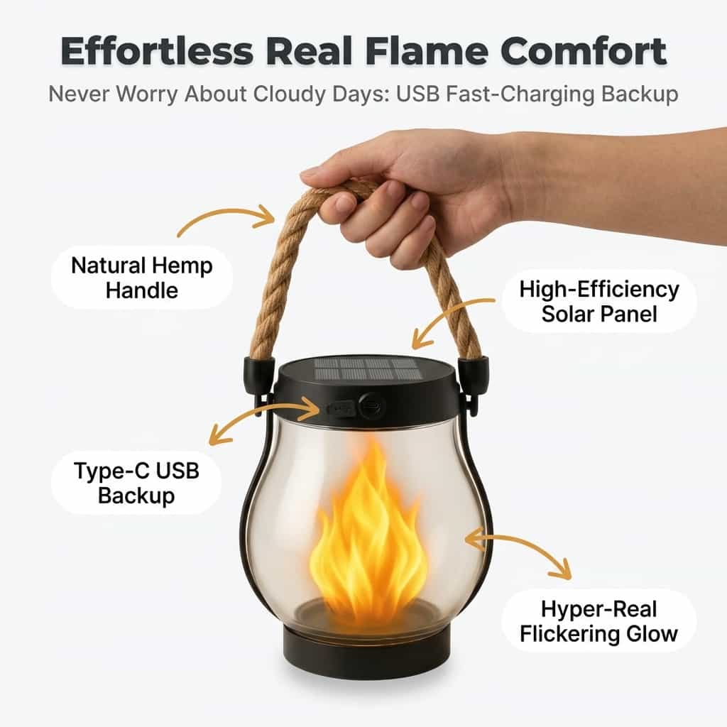 Emberlyn Solar Flame Lantern | Flickering LED Weatherproof Outdoor Garden Light For Patios and Paths