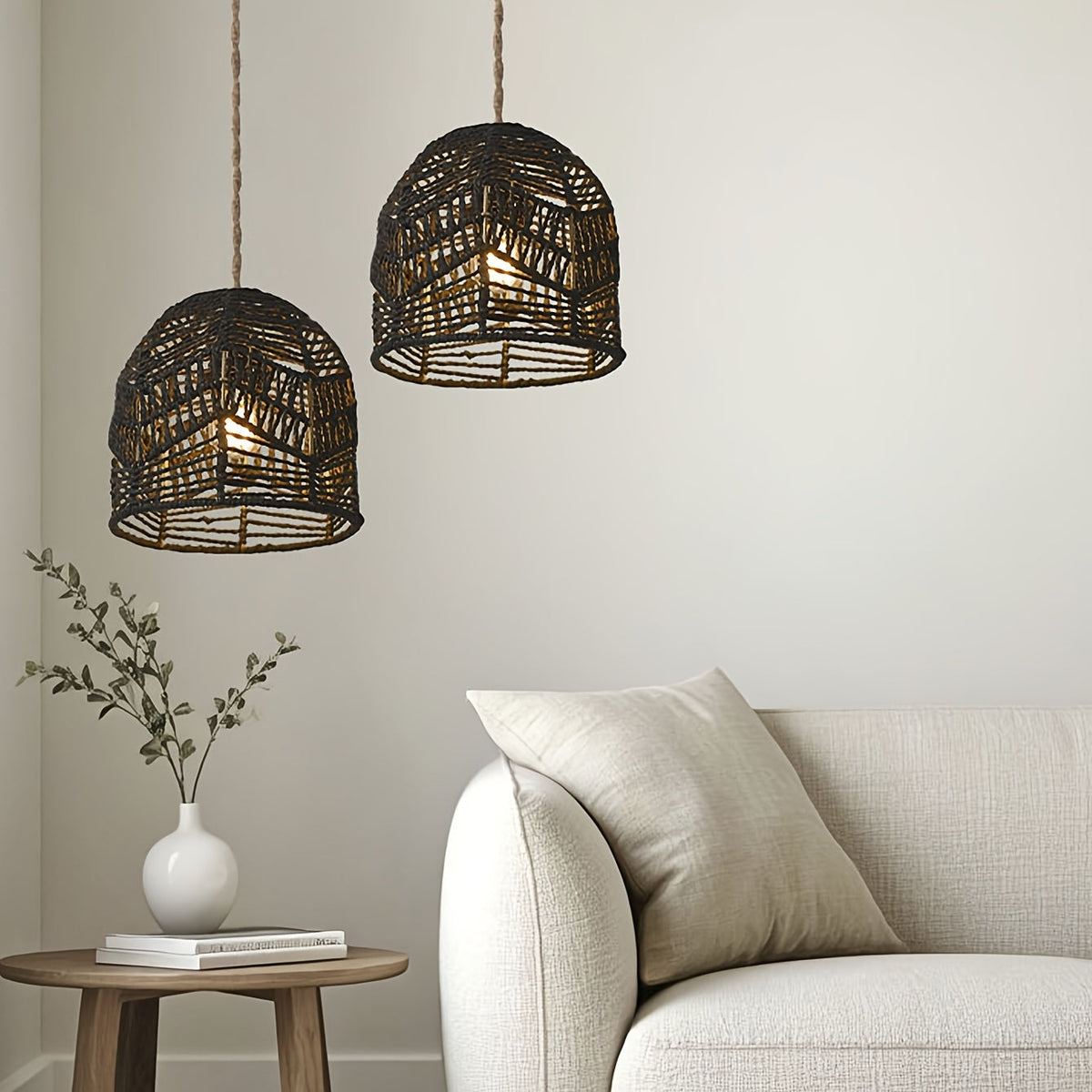 Handwoven Rope Pendant Shade | Rustic Farmhouse Woven Bell Shade, 19 Centimetres Wide and High