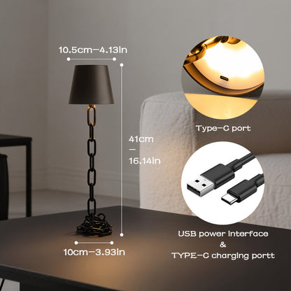 Modern Chain Link Table Lamp | Rechargeable Touch LED Light In A Matte Black Lacquer Finish