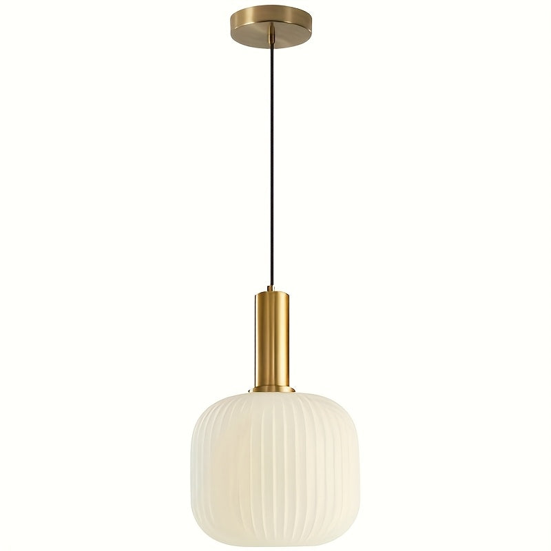 Modern Striped Glass Pendant Light | Brass and Ribbed Glass Shade Ceiling Lamp For Kitchens
