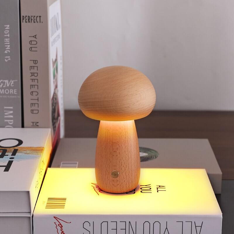 Bolette Mushroom Lamp | Natural Wood Rechargeable Night Light In Two Sizes and Two Timbers