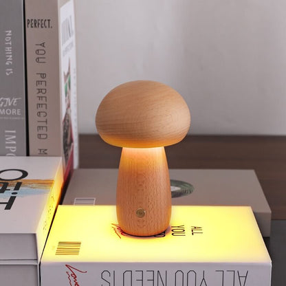 Bolette Mushroom Lamp | Natural Wood Rechargeable Night Light In Two Sizes and Two Timbers