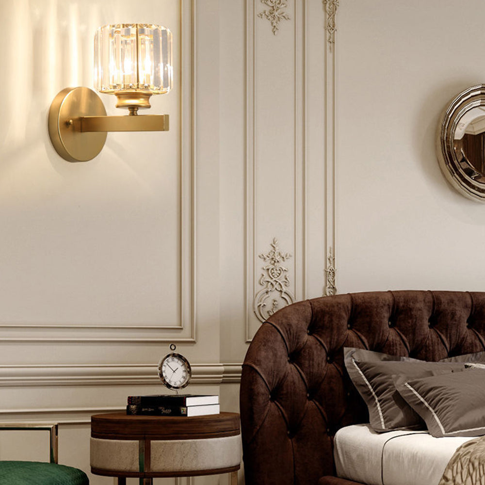 Crystal Wall Light | Modern Glass And Iron Sconce In Black or Gold, In Round or Square Form