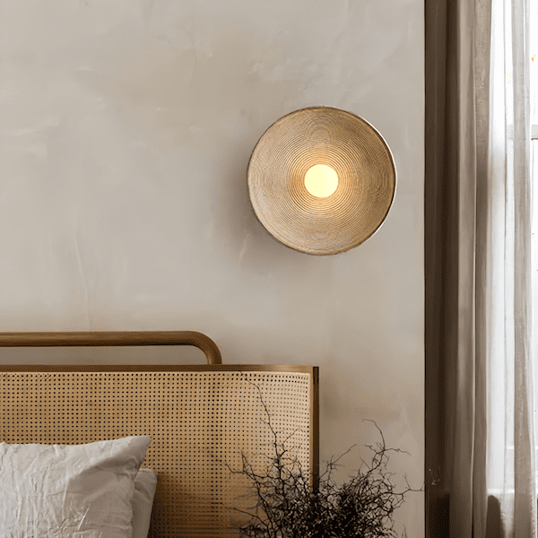 Rustic Wood Wall Sconce | Handcrafted LED Wall Light With A Wood Texture Circular Disc Form