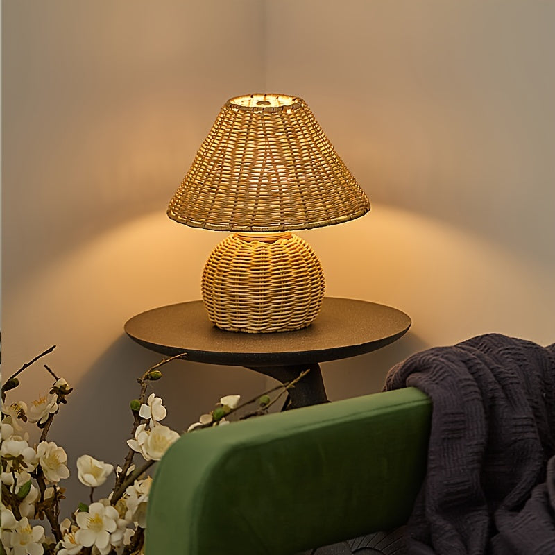 Bamboo Woven Desk Lamp | USB Powered Boho Accent Light With A Handwoven Natural Bamboo Shade