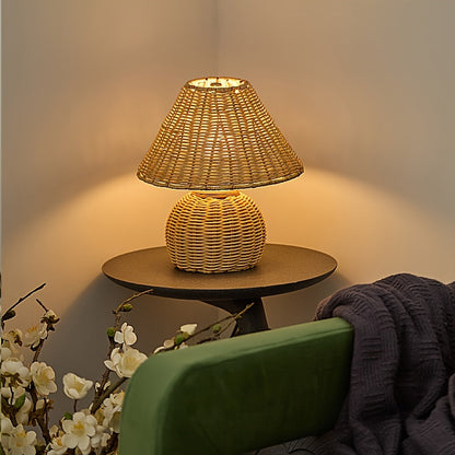 Bamboo Woven Desk Lamp | USB Powered Boho Accent Light With A Handwoven Natural Bamboo Shade