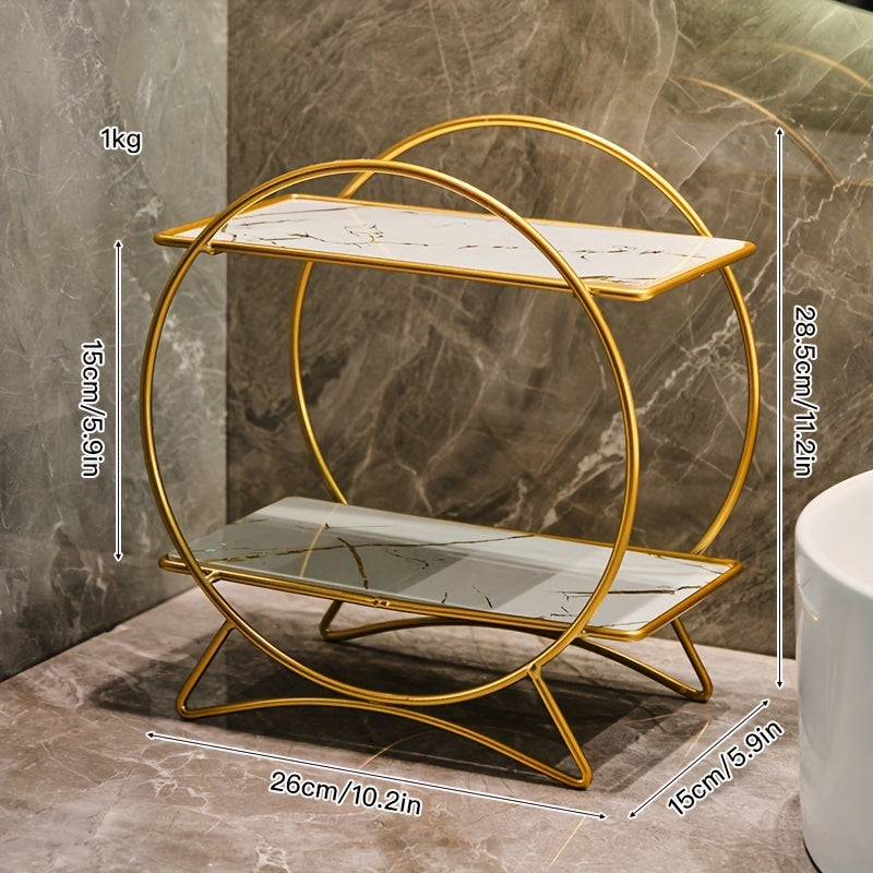 Double Tiered Bathroom Organiser | Stylish Metal Cosmetic And Skincare Shelf With Cat Ear Base
