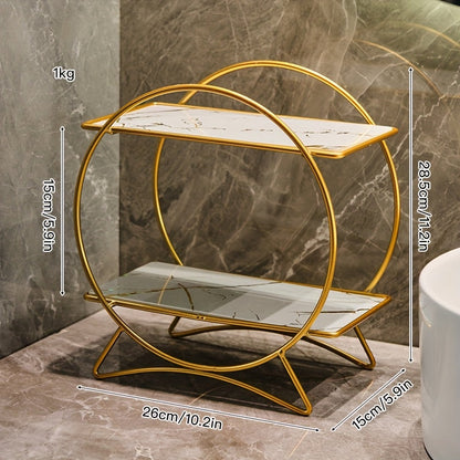 Double Tiered Bathroom Organiser | Stylish Metal Cosmetic And Skincare Shelf With Cat Ear Base